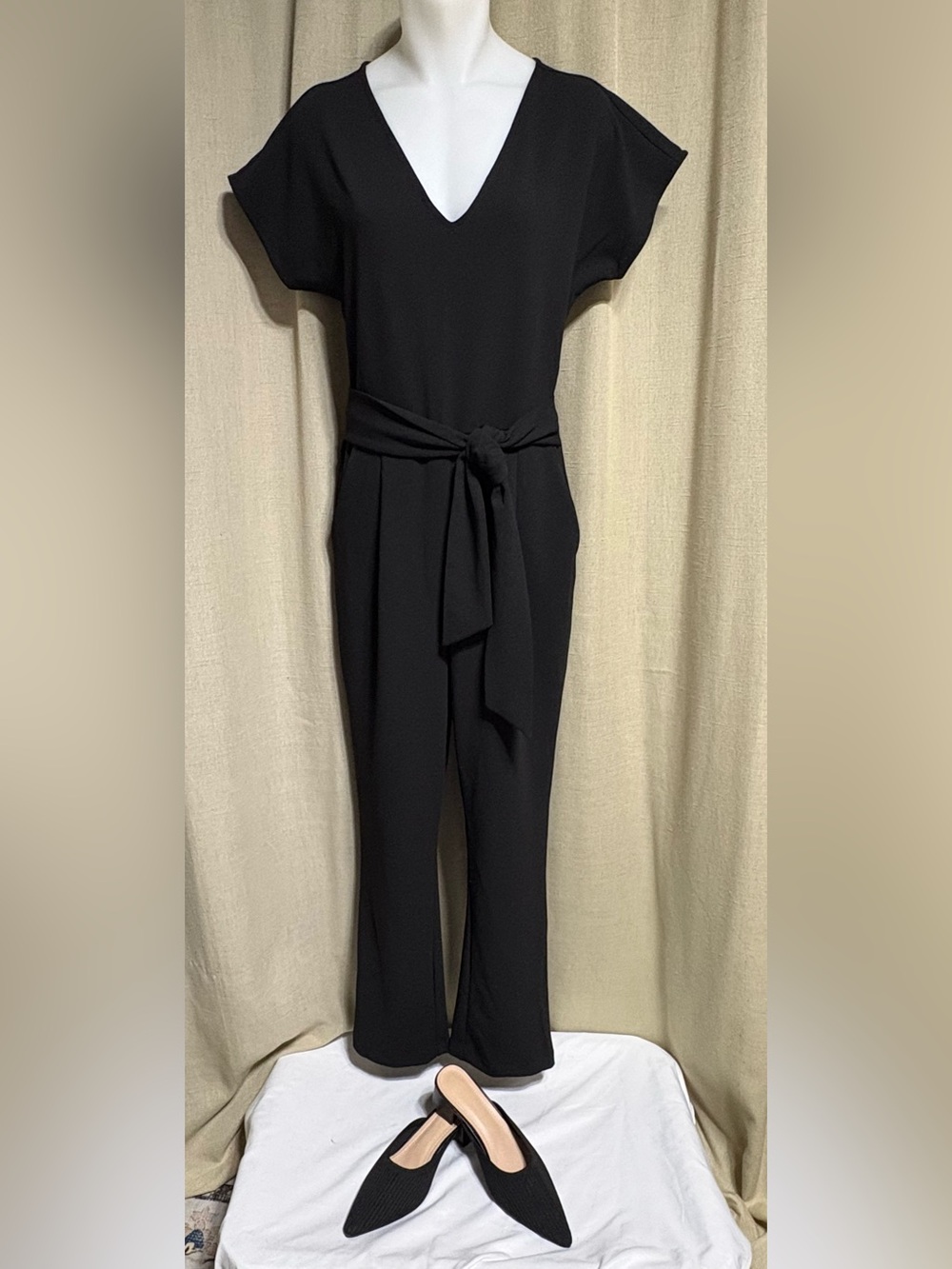 Express Black V-Neck Belted Jumpsuit